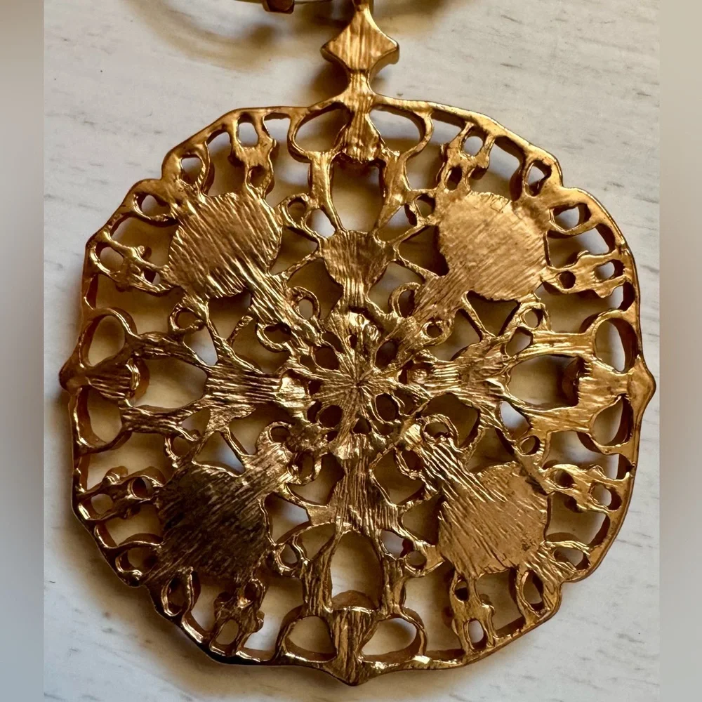 Gold Filigree Medallion Multi-Strand Necklace Boho Chic Statement